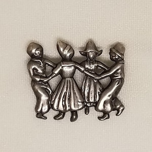 Vintage Lang 925 Sterling Silver Dutch Children Playing Circle Dance