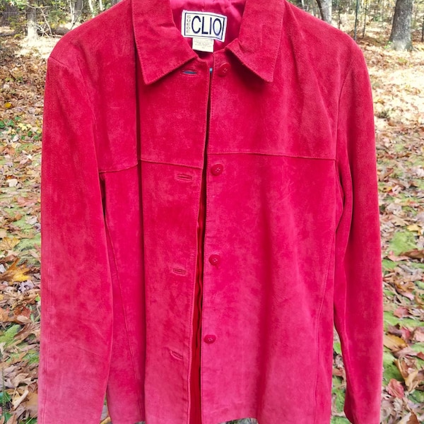 Vintage CLIO Red Leather Suede Jacket