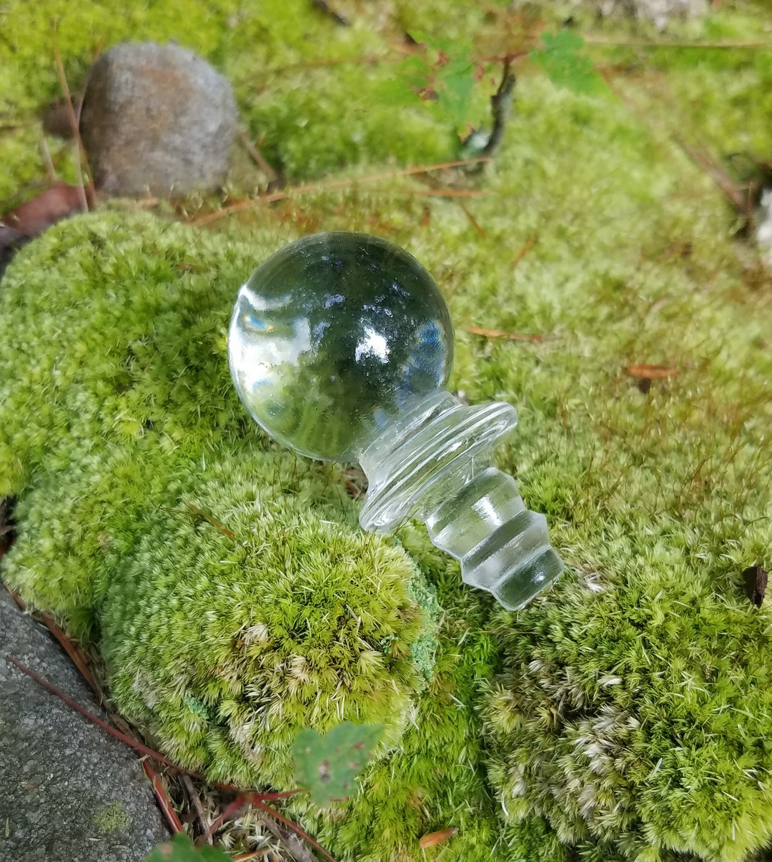Antique Glass Bottle Stopper Clear Round Etsy