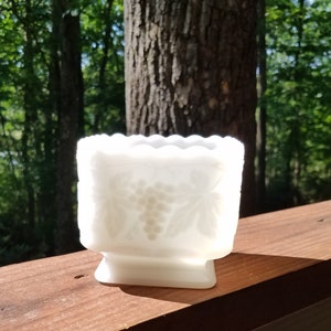 Milk Glass Glass Candy Dish Square Grapes