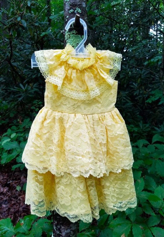 Antique Baby Dress Lace Yellow Handsewn - image 1