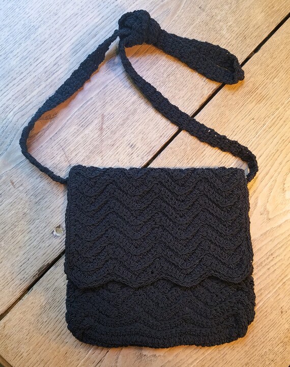 Vintage R & C Designs Black Woven Handbag Handmade - image 2