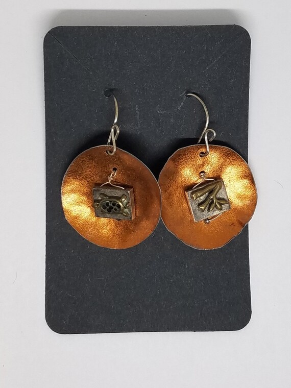 Vintage Handmade Copper Pierced Earrings 80's - image 3