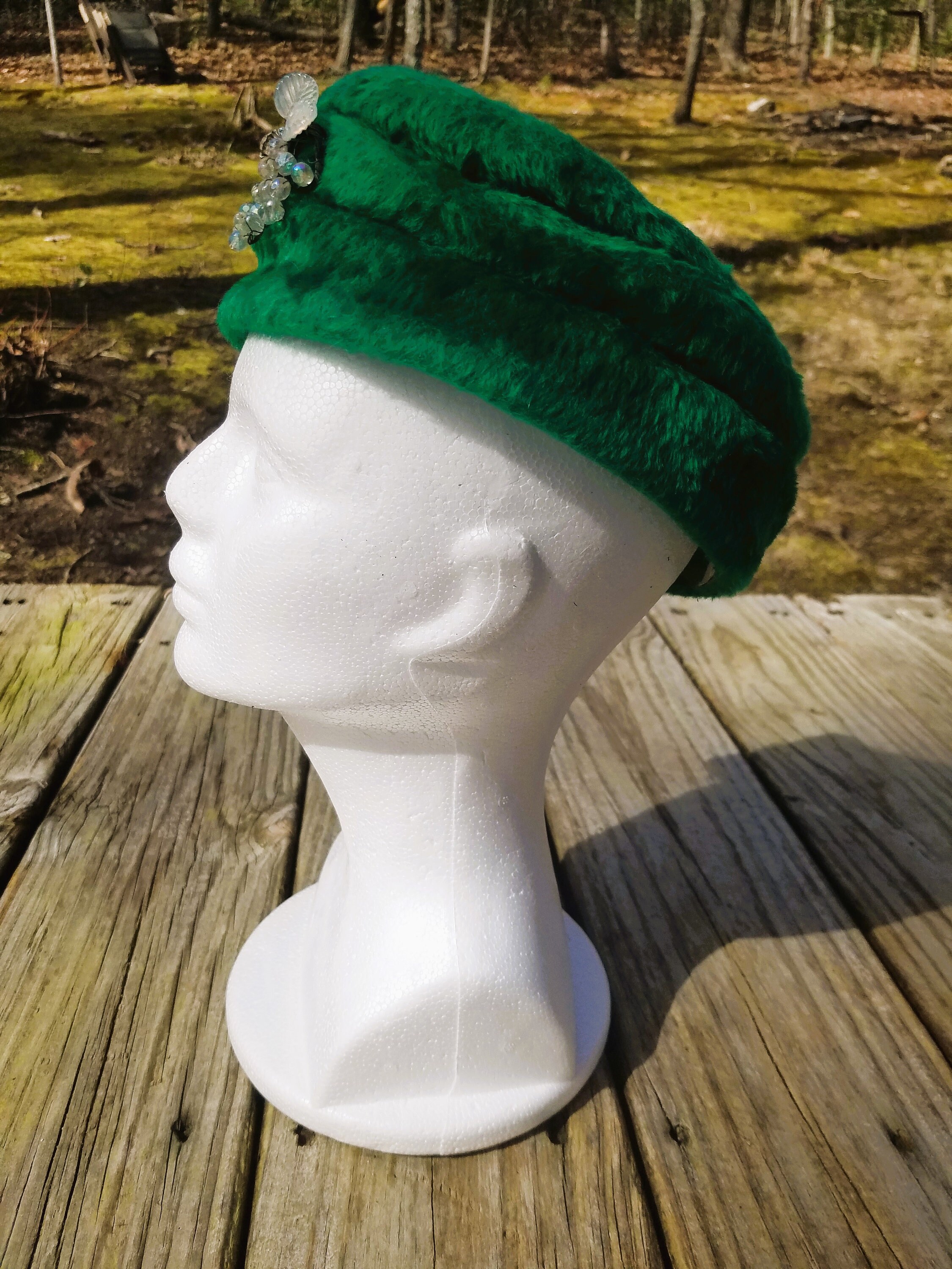 Vintage Musketeer Styled By Coroline Faux Fur And Wool Elegant Green Women\'s Hat Historically Inspired Woolen Hat with Faux Fur “Queen of  main image 3