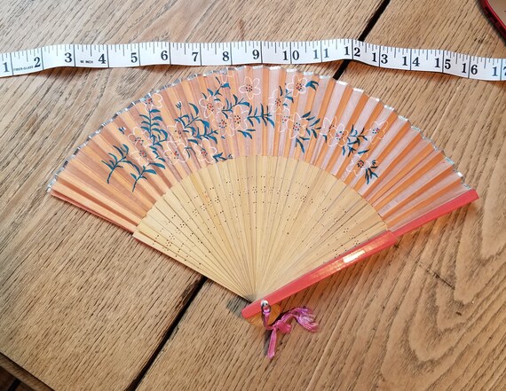 Vintage Chinese Folding Hand Fans Bamboo Coral - image 4