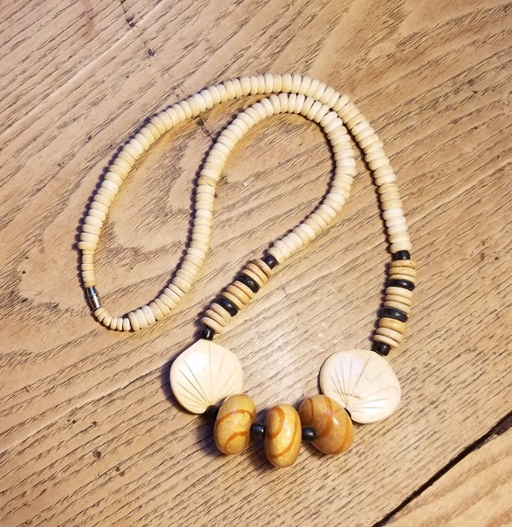 Antique Wooden Tropical Beaded Necklace - image 1
