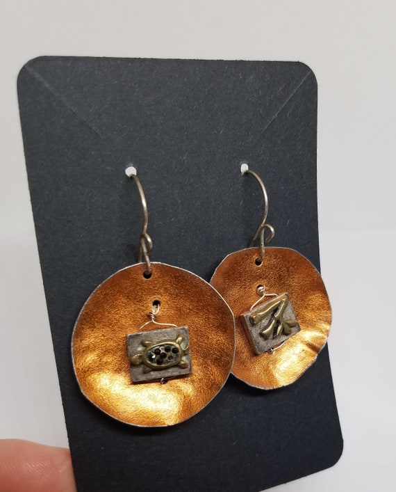 Vintage Handmade Copper Pierced Earrings 80's - image 2