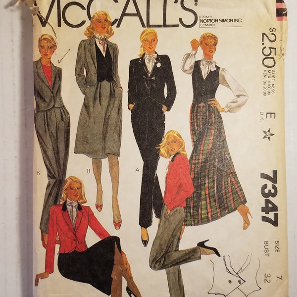 80's Sewing Patterns Womens Jacket Vest Pants Skirt 1980 McCall 7347
