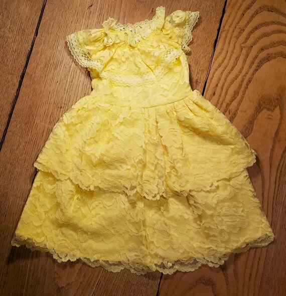 Antique Baby Dress Lace Yellow Handsewn - image 2