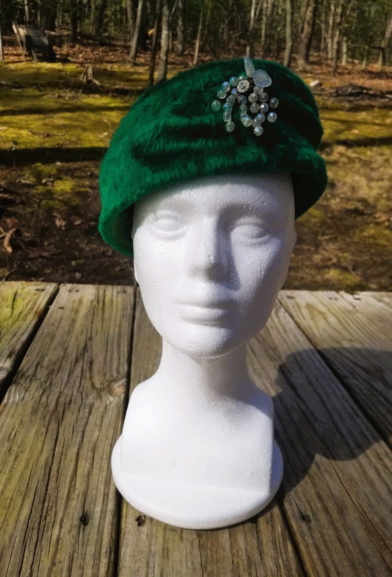 Vintage Womens Hat Faux Fur 1960's Green El Rita M