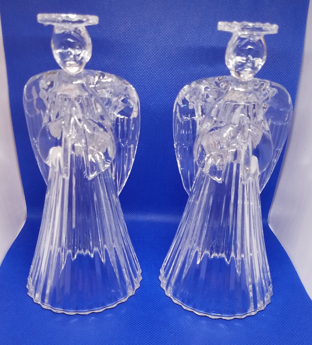 Antique Crystal Avon Angel Candlesticks Etsy