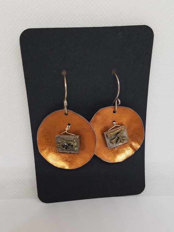 Vintage Handmade Copper Pierced Earrings 80's - image 1