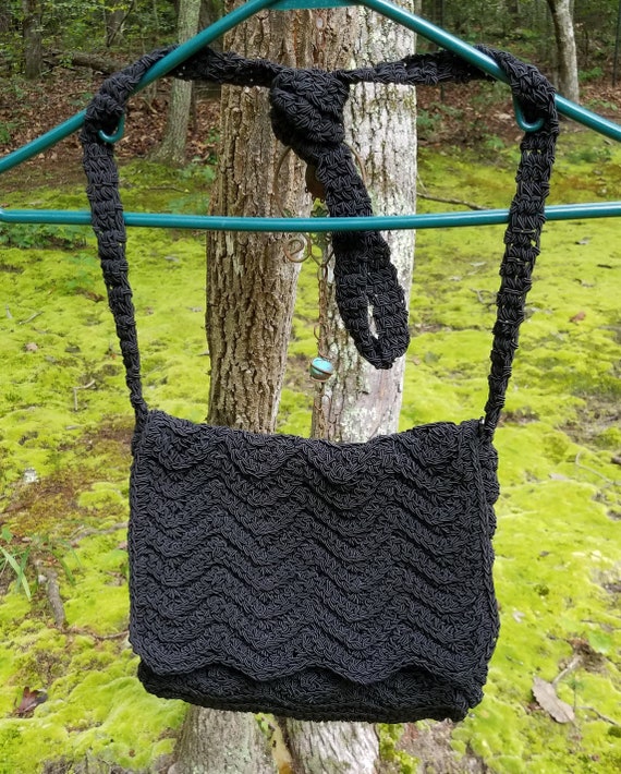 Vintage R & C Designs Black Woven Handbag Handmade - image 1