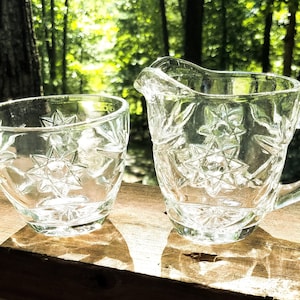 Vintage Anchor Hocking Star Of David Creamer and Sugar Bowl