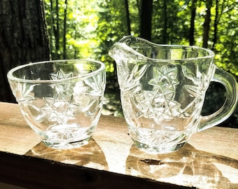 Vintage Anchor Hocking Star Of David Creamer and Sugar Bowl
