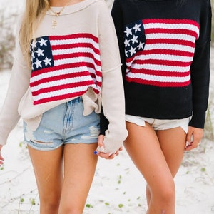 Suéter del Día de los Caídos, suéter de la bandera estadounidense, suéter del 4 de julio, orgullo americano, Dios bendiga a América, suéter de punto Negro