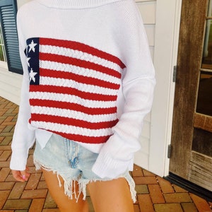 Suéter del Día de los Caídos, suéter de la bandera estadounidense, suéter del 4 de julio, orgullo americano, Dios bendiga a América, suéter de punto imagen 4