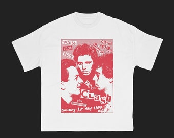 Camiseta The Clash, camiseta The White Riot Tour, camiseta gráfica vintage rock, grunge, años 70, 80 y 90, camiseta de música rock, merchandising de conciertos