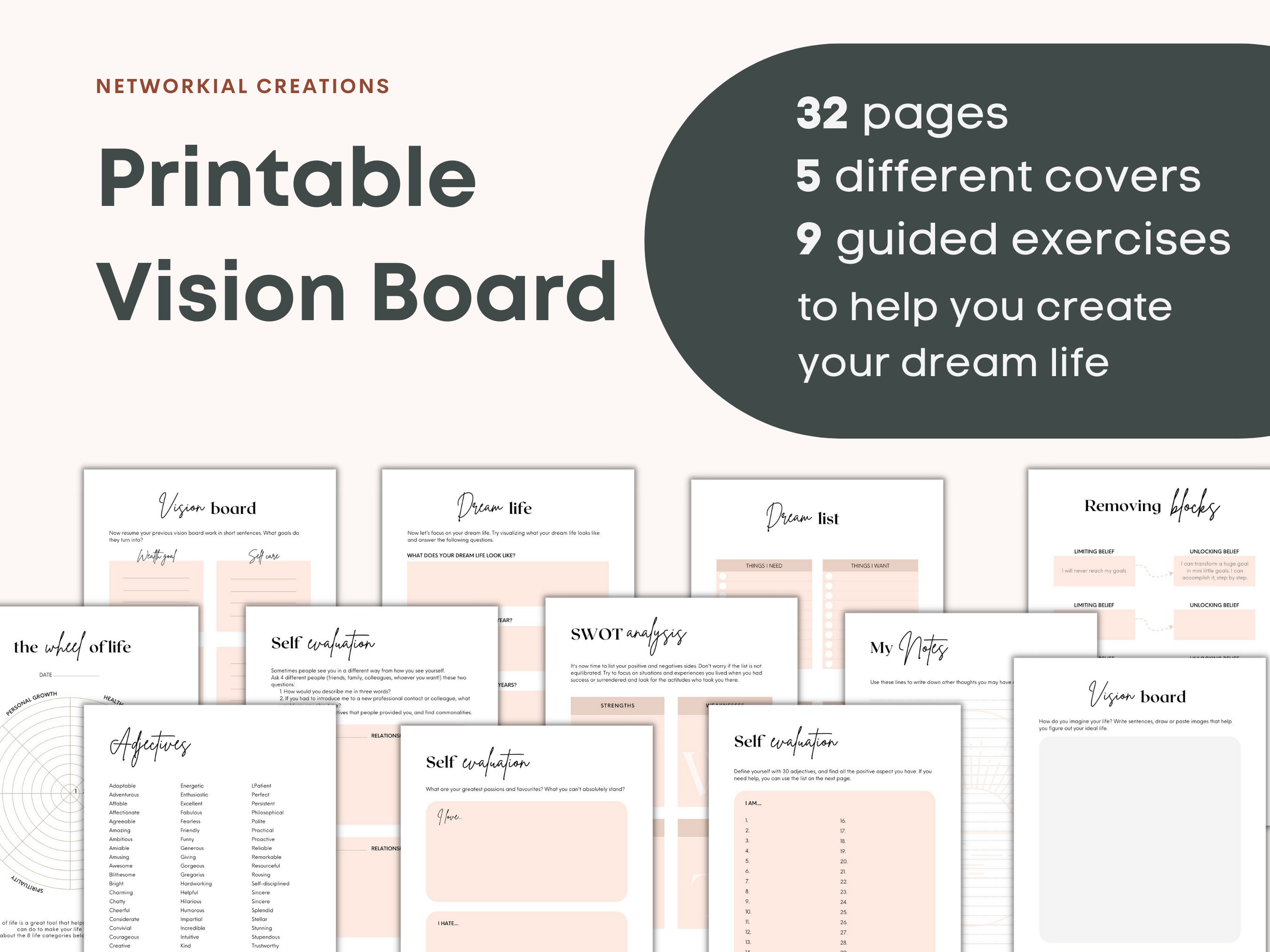 Vision Board Planner Insert, Digital Planners, Web Design