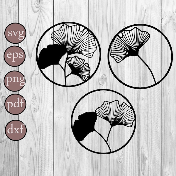 Ginkgo (Ginkgo) digitale Schnittdatei | Blumenblatt Schablone vektorisierte Kunst Cricut Silhouette Svg Eps Dxf Png Pdf | Sofortdownload