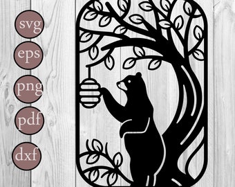 Bear with hive SVG PNG DXF Eps, Cut Files For Cricut And Silhouette, Honey Bear Svg, Honey Bear Floral Svg