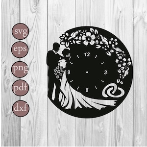 wedding, marriage svg  Wall Clock Template ,clock svg, dxf laser cut, svg cut file , wood wall clock graphic, INSTANT DOWNLOAD!!!