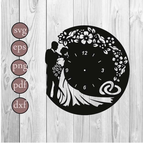 wedding, marriage svg  Wall Clock Template ,clock svg, dxf laser cut, svg cut file , wood wall clock graphic, INSTANT DOWNLOAD!!!