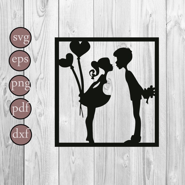 Kiss Loving ,Love Couple ,Gaze Romance Romantic Symbol Valentine lovely boy and girl, Card Wedding Logo.SVG.PNG  DXF Clipart Vector