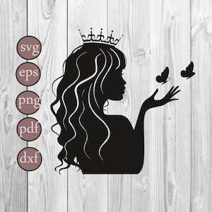 PRİNCESS Silhouette Svg, imágenes prediseñadas de princesa, princesa silueta svg, vector de princesa, archivos Svg para Cricut, taza de princesa