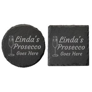 Dessous de verre en ardoise, cadeau personnalisé votre boisson ici, thé, café, gin, bière, vin, whisky, cadeau gravé au laser, mariage, anniversaire, anniversaire de mariage, Noël Prosecco