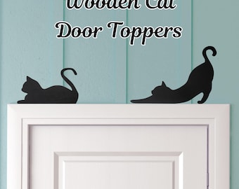 Wooden Cat Silhouette Topper, Door Frame, Wall Art, Shelf Decoration
