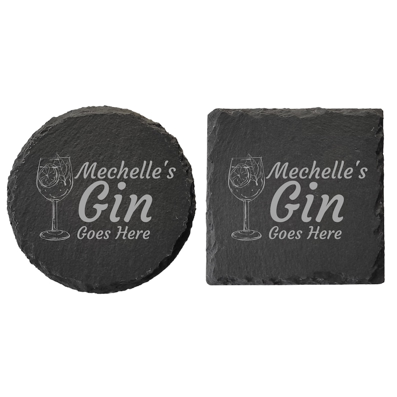 Dessous de verre en ardoise, cadeau personnalisé votre boisson ici, thé, café, gin, bière, vin, whisky, cadeau gravé au laser, mariage, anniversaire, anniversaire de mariage, Noël Gin