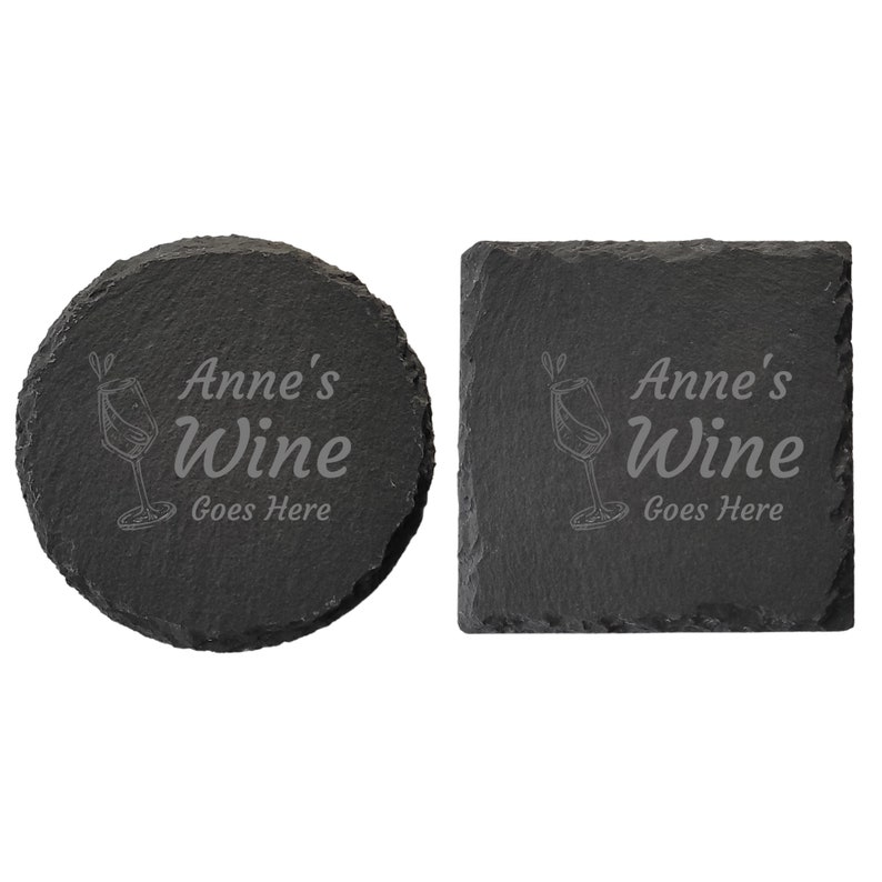 Dessous de verre en ardoise, cadeau personnalisé votre boisson ici, thé, café, gin, bière, vin, whisky, cadeau gravé au laser, mariage, anniversaire, anniversaire de mariage, Noël Wine