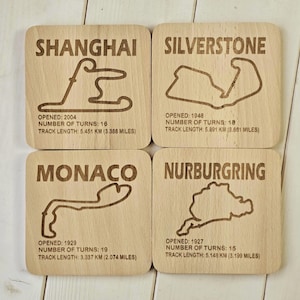 F1 Circuit Beech Wood Coaster Single or Sets - Formula 1 Race Track gift image 1