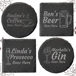 Slate Coaster, Personalised Your Drink Here, Tea Coffee Gin Beer Wine Whisky Laser Engraved Gift, Wedding, Birthday, Anniversary, Christmas