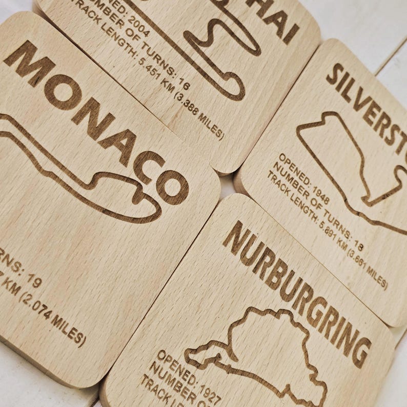 F1 Circuit Beech Wood Coaster Single or Sets - Formula 1 Race Track gift image 2