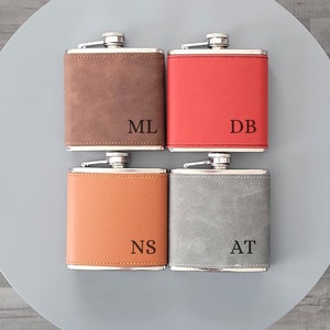 Mens Personalised Hip Flask - Two Tone PU Leather Laser Engraved Flask. Birthday Gift, Fathers Day Gift, Gifts for Him, Groomsman Gift