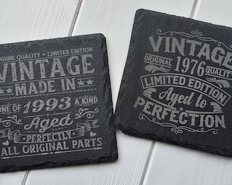 Birth Year Slate Coaster, Happy Birthday, Age, Milestone