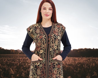 Knitwear Anatolian Patterned Folklore Vest | Waistcoat Women | Long Wool Vest | Mom Knitted Wool Sweater Vest | Sleeveless Folklore Cardigan