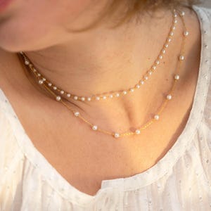 Multi-Layered Pearl Necklace, Gold & Pearl Layered Necklace, Layered Pearl Necklace, Waterproof Non-Tarnish Layered Jewelry, Gifts her