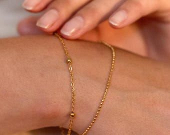 18K Gold Filled Bracelet Set, Gold Chain Bracelet, Satellite and Ball Chain, Minimal Adjustable Waterproof Bracelet, Gift for Her