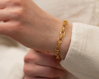 18K Gold Filled Link Chain Bracelet, Oval Link Gold Bracelet, Waterproof Tarnish Free Bracelet, Dainty Gold Gift for Her