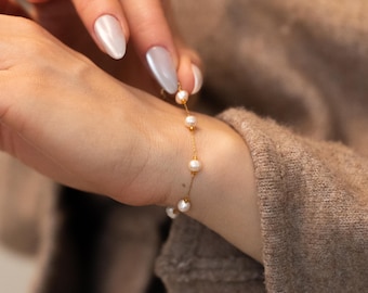 Freshwater Pearl Bracelet, Dainty Pearl Beaded Bracelet, Wedding Pearl Bracelet, Bridesmaid Gifts, Simple Bridal Bracelet, Bridesmaid Gift