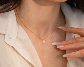 Minimalist Freshwater Pearl Drop Necklace, Single Pearl Necklace, Bridal Jewelry, Wedding Necklace, Bridesmaid Gift for Her