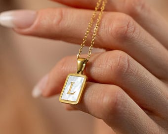 Gold Mother Of Pearl Initial Necklace, Pearl Necklace With Letter, Delicate Initial Necklace , Minimalist Letter Charm, Personalized Gifts