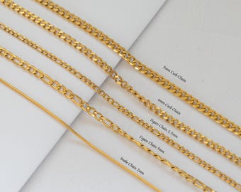 Collar de cadena chapado en oro de 18 quilates, cadena gruesa de eslabones cubanos, cadena Figaro, cadena de caja, cadena de eslabones gruesos, cadena de serpiente, cadena de oro para hombres y mujeres.