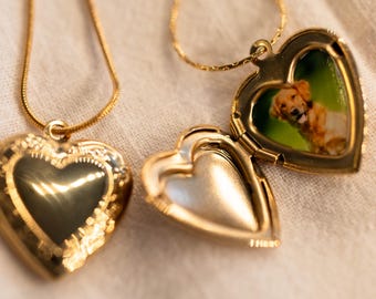 Collier médaillon personnalisé rempli d'or : collier photo personnalisé, pendentif coeur délicat