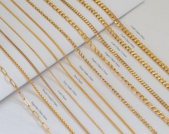 Waterproof 18K Gold FILLED Chain Necklace, Paperclip Chain Box Chain, Figaro Chain, Everyday Chain, Pearl Chain,Everyday Chain, Gift for Her