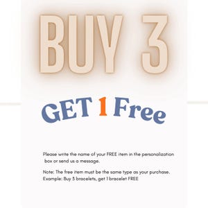 May include: A promotional graphic with the text "BUY 3 GET 1 Free" in large, stylized letters. The text is in shades of beige, blue, and orange against a white background. Additional text provides instructions for the offer.