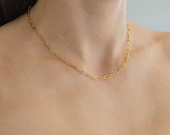 Waterproof 18K Gold Filled Paperclip Chain, Box Chain, Figaro Chain Necklace, Dainty Chain, Pearl Necklace for Women Men, Kids, Waterproof